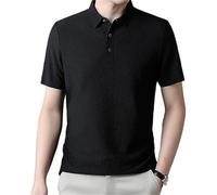 Men's Mesh T-Shirt,Wrinkle-Free Textured Slim Fit Polo Shirt,Mesh V-Neck Short Sleeve Polo Shirt,Ice Silk Breathable Polo Shirt (FR/ES, Alpha/Lettres, TG, Taille Normale, Taille Normale, Black)