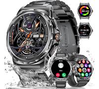 Men's Military Smart Watch, 1.43 Inch Amoled Smartwatch With Bluetooth Call For Android Ios 123+ Sports, Heart Rate Monitor, Sleep Monitor, Ip68 Waterproof, 3 Bracelets, Black