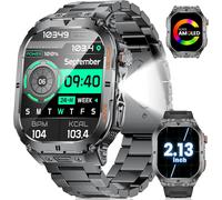 Men's Military Smart Watch, 2.13 Inch Amo Large Screen With Calls/450 Mah Long Battery Life/Flashlight/2 Bracelet Ip68 Waterproof Heart Rate Pedometer Smartwatch For Android Ios