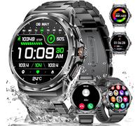 Men's Military Smart Watch (3 Straps), 1.43 Inch Hd Amoled Sports Watch, Black Smartwatch With 120+ Sports Modes/Ip68 Waterproof/Heart Rate/Step Counter For Ios And Android