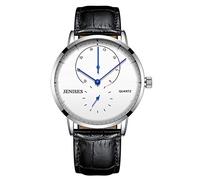 Mens Montres étanche Sport Grand Visage Grand Cadran Date Calendrier Conception Simple Noir Or Argent Montre en Cuir Montres analogiques pour Hommes (Couleur : Argent)