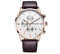 Mens Montres étanche Sport Grand Visage Grand Cadran Date Calendrier Simple Noir Bleu Noir Or Or Brun Montre en Cuir Montres analogiques pour Hommes (Couleur : Gold Brown)