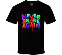 Men's Never Broke Again Colorful Funny Mens Tee Gift New from Us T-Shirts Black XXL