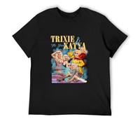 Men's New Trixie and Katya Vintage Man Kawaii Clothes Summer Clothes Anime Mens Graphic T-Shirts Black L