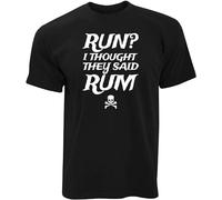 Men's Novelty T Shirt Run I Thought They Said Rum Slogan Pirate Skull Crossbone Black M