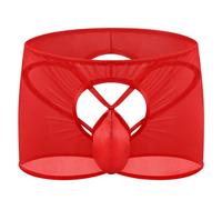 Mens Open Front Panties Lingerie Pocket Creux Troncs sous-vêtements Voir à Travers Elastique G-String Court avec jarreture (Rouge,M)
