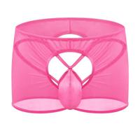 Mens Open Front Panties Lingerie Pocket Creux Troncs sous-vêtements Voir à Travers Elastique G-String Court avec jarreture (Rose Rouge,M)