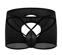Mens Open Front Panties Lingerie Pocket Creux Troncs sous-vêtements Voir à Travers Elastique G-String Court avec jarreture (Noir,M)