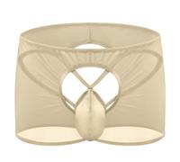 Mens Open Front Panties Lingerie Pocket Creux Troncs sous-vêtements Voir à Travers Elastique G-String Court avec jarreture (Abricot,M)