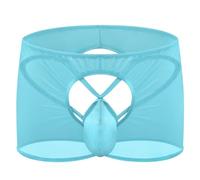 Mens Open Front Panties Lingerie Pocket Creux Troncs sous-vêtements Voir à Travers Elastique G-String Court avec jarreture (Bleu,M)