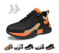 Men's Orthopedic Comfort Sneaker 2025 Casual Waterproof Breathable Non Slip Slip-on Lightweight Tennis Sneaker Orthopedic Walking Running Shoes Arch Support(Black Orange,43 EU)