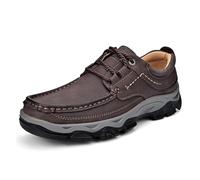 Men's Orthopedic Walking Shoes,Casual Comfort Sneakers with Arch Support,Lightweight Breathable Slip on Leather Loafers (Brown Lace Up, 44)