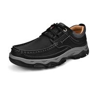 Men's Orthopedic Walking Shoes,Casual Comfort Sneakers with Arch Support,Lightweight Breathable Slip on Leather Loafers (Black Lace Up, 46)
