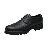 Mens Outdoor Lace Up Oxford Shoes Breathable Black Leather Anti Slip Elevator Wedding Dress Footwear(38 EU)