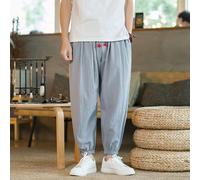 Men's Pants Chinese Style Summer Large Size Cotton Line Trouser-Blue1-Medium