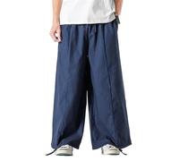 Men's Pants Large Size Chinese Style Cotton Linen Straight Trouser-Blue1-X-Large