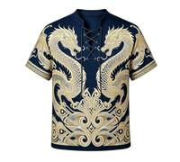 Men's Print Multicolor Strappy Crew Neck Tee for Adults Graphic Short Sleeve Top with Eye Catching Pattern and Comfortable Fit (D-Navy, XL)