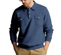 Mens Quarter Button Pullover Sweatshirt Long Sleeve Two Pocket Workwear Top | Defined Point Collar Three Button Front Placket Flap Storage Pockets Ribbed Cuffs And Hem Easy Layering Shape Everyday Wear