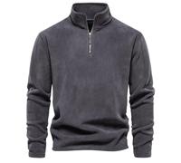 Mens Quarter Zip Fleece Pullover Long Sleeve Stand Collar Sweatshirt (Gray,TG)