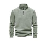 Mens Quarter Zip Fleece Pullover Long Sleeve Stand Collar Sweatshirt (Green,M)