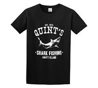 Men's Quints Shark Fishing Cotton Jaws Inspired Amity Island 1975 O-Neck Cotton T Shirt Black M
