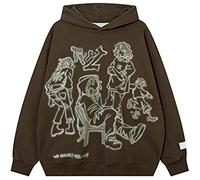 Mens rétro imprimé os à Capuche Graphique à Capuche Y2k Mode Manches Longues surdimensionné Fermeture éclair Hip hop à Capuche Harajuku Anime Hoodie (Marron,S)