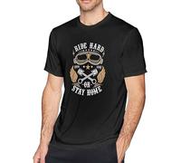 Men's Ride Hard Or Stay Home Tees Short Workout Tops Slim-Fit Black T-Shirts Black S