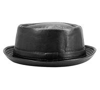 Men's Roll up Pork Pie Pillbox Trilby PU Leather Derby Fedora Hat Black