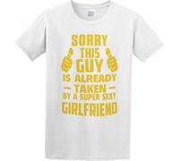 Men's Round Neck T-Shirt Sorry This Guy is Taken by A Super Sexy Girlfriend Funny Cool Crew-Neck t-Shirt White Manches Courtes(XX-Large)
