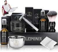 Men's Shaving Kit, Including Men's Safety Razor, Sandalwood Shaving Paste, Oil Before Shaving, Aftershave Balm, Shaving Brush, Shaving Bowl, Barbed Apron, Men's Gift Box