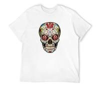 Men's Skull Roses Eyes Day of The Dead Mexican Gothic Los Muertos T-Shirts White XL