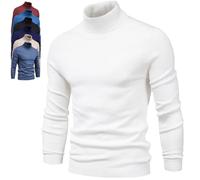 Men's Slim Fit Turtleneck Pullover Sweater Business Casual Knit Soft Warm Solid Color Long Sleeve Jumper (White,M)