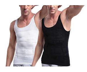 Mens Slimming Body Shaper Vest Shirt, Compression Muscle Tank, 2 Pack - Black and White - S