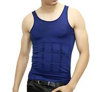 Mens Slimming Body Shaper Vest Shirt, Compression Muscle Tank, Blue L