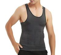 Mens Slimming Body Shaper Vest Shirt, Compression Muscle Tank, Grey L
