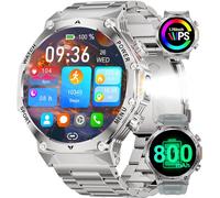 Men's Smart Watch Led Flashlight With 800 Mah Large Battery 1.73 Inches Hd Bluetooth Calls Smartwatch For Ios Android, Heart Rate/Sleep Monitor, 100+ Sport, Silver