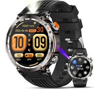 Men's Smart Watch With Flashlight, 1.7 Inch Military Smartwatch With Bluetooth Call, 600 Mah 110+ Sports Modes Fitness Watch With Heart Rate/Spo2/Sleep (Black)