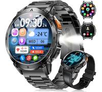 Men's Smart Watch With Led Torch, 3atm Waterproof/730 Mah Military Smartwatch With 119 Exercise Modes 1.62 Inches Hd Amoled Screen Pedometer Heart Rate 24/7 For Ios Android, 2 Cables