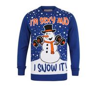 Men's Snow It 2 Workout Motif Novelty Knitted Christmas Jumper in Limoges Blue - Merry Christmas - M