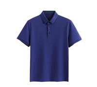 Mens Solid Color Polo Shirt Summer Lightweight Short Sleeve Tee for Golf Business or Casual Weekend(Blue,L)