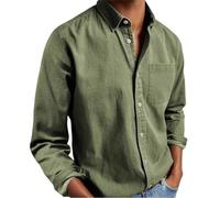 Mens Solid Oxford Shirt Long Sleeve Button Down Shirts with Pocket,Casual Basic Collar Dress Shirt,Untucked Regular Fit Shirt (FR/ES, Alpha/Lettres, TG, Taille Normale, Taille Normale, Green)