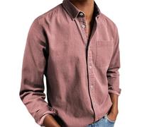 Mens Solid Oxford Shirt Long Sleeve Button Down Shirts with Pocket,Casual Basic Collar Dress Shirt,Untucked Regular Fit Shirt (FR/ES, Alpha/Lettres, TG, Taille Normale, Taille Normale, Pink)