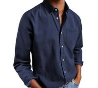 Mens Solid Oxford Shirt Long Sleeve Button Down Shirts with Pocket,Casual Basic Collar Dress Shirt,Untucked Regular Fit Shirt (FR/ES, Alpha/Lettres, L, Taille Normale, Taille Normale, Navy Blue)