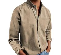 Mens Solid Oxford Shirt Long Sleeve Button Down Shirts with Pocket,Casual Basic Collar Dress Shirt,Untucked Regular Fit Shirt (FR/ES, Alpha/Lettres, XXL, Taille Normale, Taille Normale, Khaki)
