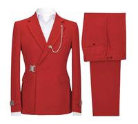 Mens Suits 2 Piece Slim Fit 2 Piece Tuxedo Suit One Button Jacket with Metal Clasp Business Pants for Wedding Prom Red XX Large