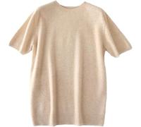 Mens Summer Solid Color Crew Neck Polo Shirt Breathable Lightweight Loose Tee for Daily Wear(Beige,L)