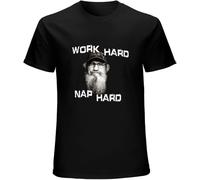 Men's Summer T-Shirt Duck Dynasty Si Work Hard Nap Hard T-Shirt TV Reality Robertsons Buck Commander Jagd Swag Black Manches Courtes(X-Large)