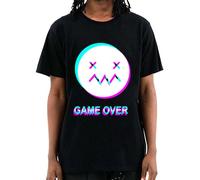 Men's t-Shirt 100% Cotton Funny Game Over Print Loose o-Neck t Shirt for Men Short Sleeve Male Top Tee Black XL