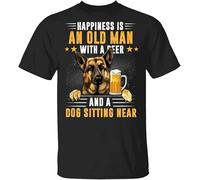 Men's T-Shirt Happiness is an Old Man with A Beer and A Dog T-Shirt - Funny Old Man Shirt Manches Courtes(XX-Large)