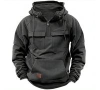 Mens Tactical Sweatshirt Quarter Zip Cargo Pullover Hoodies, Pocketed Drawstring Fall Winter Casual Sweatshirts, Windproof Warm Hoodie Coat for Workout Gym Sports Running Outdoor. (XL, Grey)
